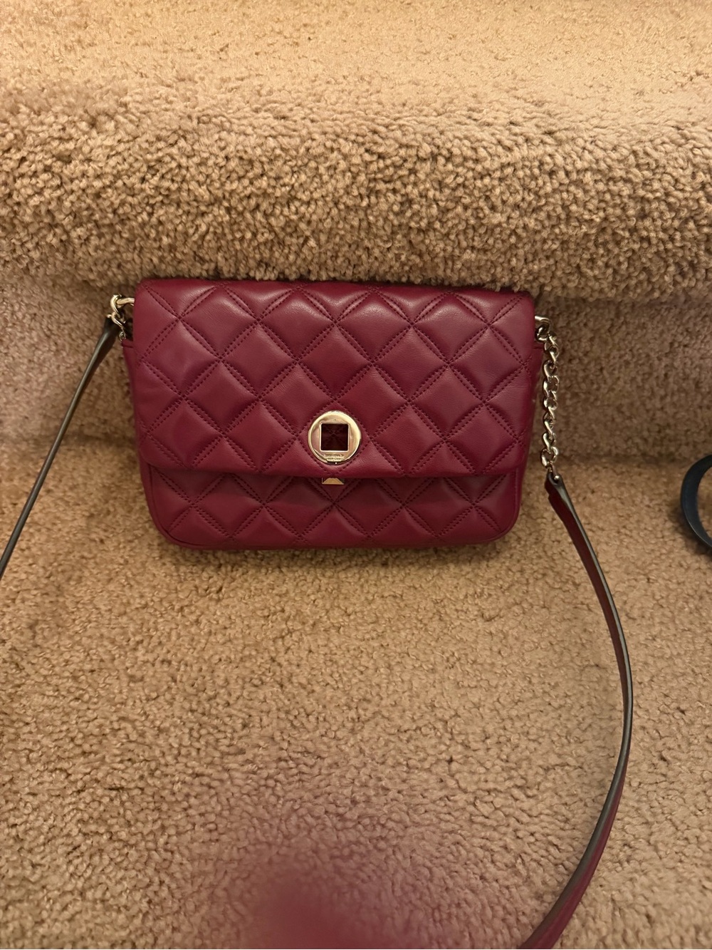 kate spade Quilted Burgundy Crossbody with Gold Hardware